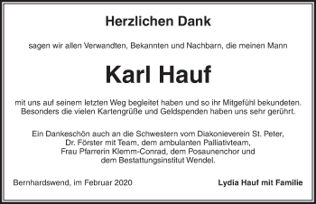 Traueranzeige von Karl Hauf von Dinkelsbühl/ Feuchtwangen