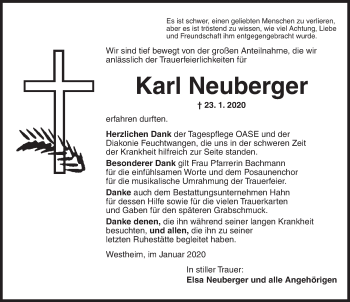 Traueranzeige von Karl Neuberger von Dinkelsbühl/ Feuchtwangen