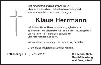 Traueranzeige von Klaus Herrmann von Rothenburg