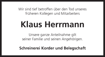 Traueranzeige von Klaus Herrmann von Rothenburg