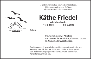 Traueranzeige von Käthe Friedel von Dinkelsbühl/ Feuchtwangen