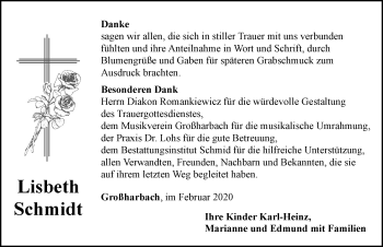 Traueranzeige von Lisbeth Schmidt von Neustadt/ Scheinfeld/ Uffenheim