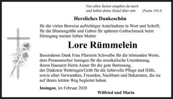 Traueranzeige von Lore Rümmelein von Rothenburg