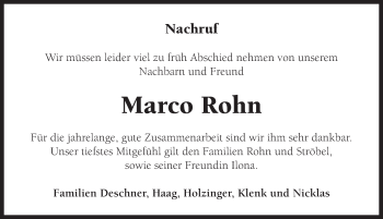 Traueranzeige von Marco Rohn von Fränkische Landeszeitung