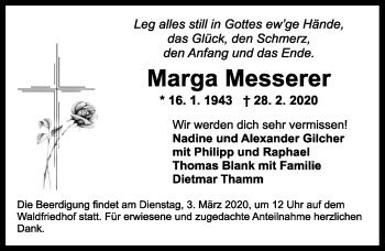 Traueranzeige von Marga Messerer von Ansbach