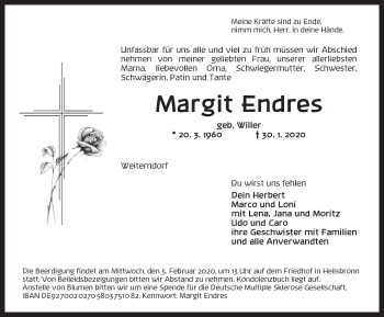 Traueranzeige von Margit Endres von Ansbach