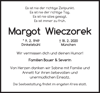 Traueranzeige von Margot Wieczorek von Dinkelsbühl/ Feuchtwangen