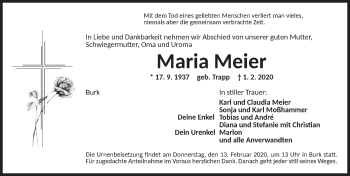 Traueranzeige von Maria Meier von Dinkelsbühl/ Feuchtwangen