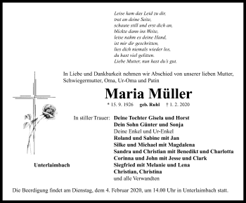 Traueranzeige von Maria Müller von Neustadt/ Scheinfeld/ Uffenheim