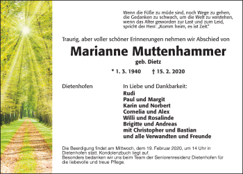 Traueranzeige von Marianne Muttenhammer von Ansbach