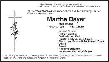 Traueranzeige von Martha Bayer von Ansbach