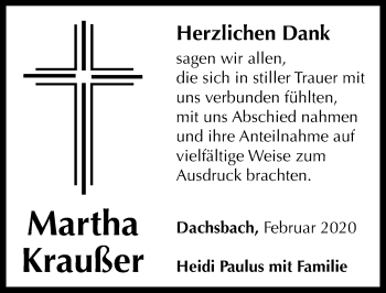 Traueranzeige von Martha Kraußer von Neustadt/ Scheinfeld/ Uffenheim