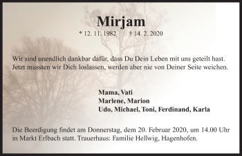 Traueranzeige von Mirjam  von Neustadt/ Scheinfeld/ Uffenheim