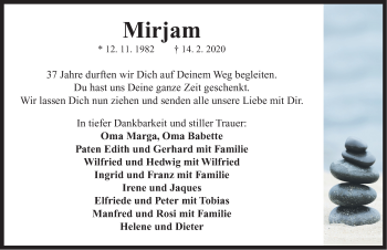 Traueranzeige von Mirjam  von Neustadt/ Scheinfeld/ Uffenheim