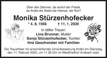 Traueranzeige von Monika Stürzenhofecker von Ansbach