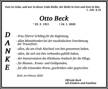 Traueranzeige von Otto Beck von Dinkelsbühl/ Feuchtwangen