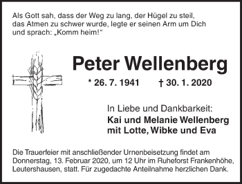 Traueranzeige von Peter Wellenberg von Ansbach