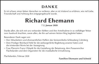 Traueranzeige von Richard Ehemann von Ansbach