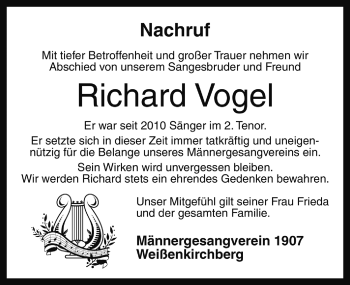 Traueranzeige von Richard Vogel von Rothenburg