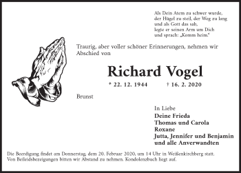 Traueranzeige von Richard Vogel von Gesamtausgabe