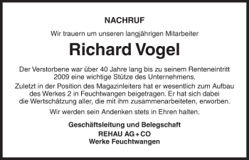 Traueranzeige von Richard Vogel von Dinkelsbühl/ Feuchtwangen