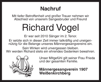 Traueranzeige von Richard Vogel von Ansbach