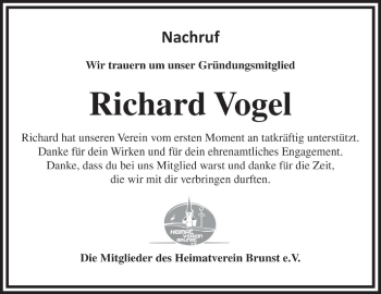 Traueranzeige von Richard Vogel von Rothenburg