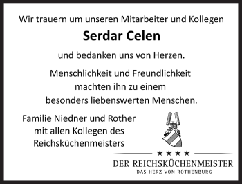 Traueranzeige von Serdar Celen von Rothenburg