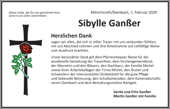 Traueranzeige von Sibylle Ganßer von Dinkelsbühl/ Feuchtwangen