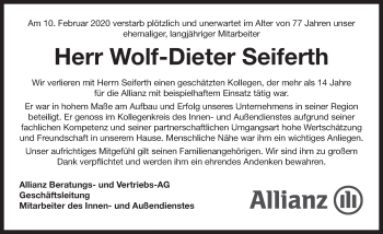 Traueranzeige von Wolf-Dieter Seiferth von Neustadt/ Scheinfeld/ Uffenheim