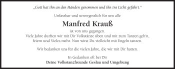 Traueranzeige von Manfred Krauß von  ROTHENBURG