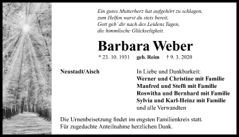 Traueranzeige von Barbara Weber von Neustadt/ Scheinfeld/ Uffenheim