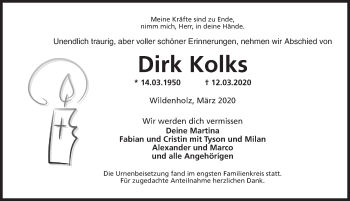 Traueranzeige von Dirk Kolks von Dinkelsbühl/ Feuchtwangen