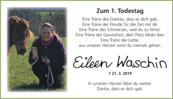 Traueranzeige von Eileen Waschin von Ansbach