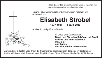 Traueranzeige von Elisabeth Strobel von Ansbach