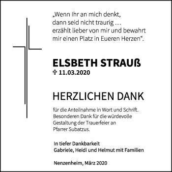 Traueranzeige von Elsbeth Strauß von Neustadt/ Scheinfeld/ Uffenheim