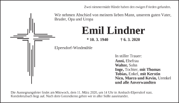 Traueranzeige von Emil Lindner von Ansbach