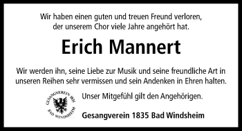 Traueranzeige von Erich Mannert von Neustadt/ Scheinfeld/ Uffenheim