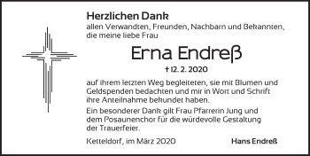 Traueranzeige von Erna Endreß von Ansbach