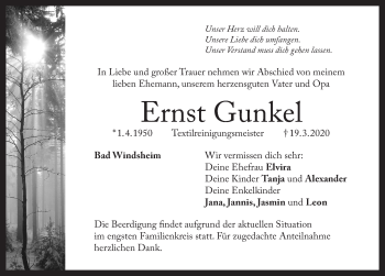 Traueranzeige von Ernst Gunkel von Neustadt/ Scheinfeld/ Uffenheim