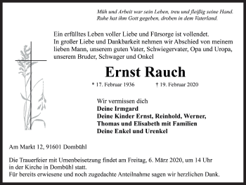 Traueranzeige von Ernst Rauch von Rothenburg