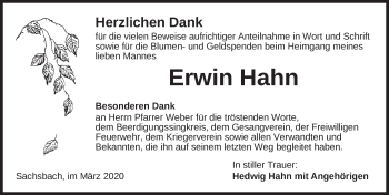 Traueranzeige von Erwin Hahn von Dinkelsbühl/ Feuchtwangen