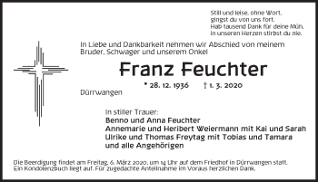 Traueranzeige von Franz Feuchter von Dinkelsbühl/ Feuchtwangen