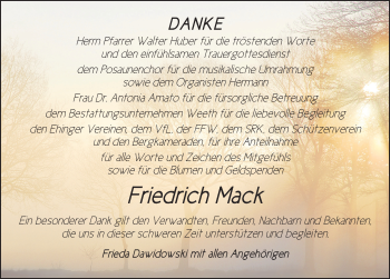 Traueranzeige von Friedrich Mack
