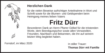 Traueranzeige von Fritz Dürr von Ansbach