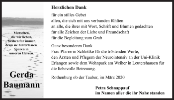Traueranzeige von Gerda Baumann von Rothenburg