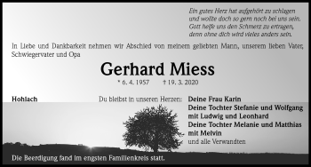 Traueranzeige von Gerhard Miess von Neustadt/ Scheinfeld/ Uffenheim