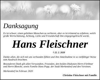 Traueranzeige von Hans Fleischner von Ansbach