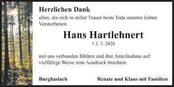 Traueranzeige von Hans Hartlehnert von Neustadt/ Scheinfeld/ Uffenheim