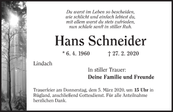 Traueranzeige von Hans Schneider von Ansbach